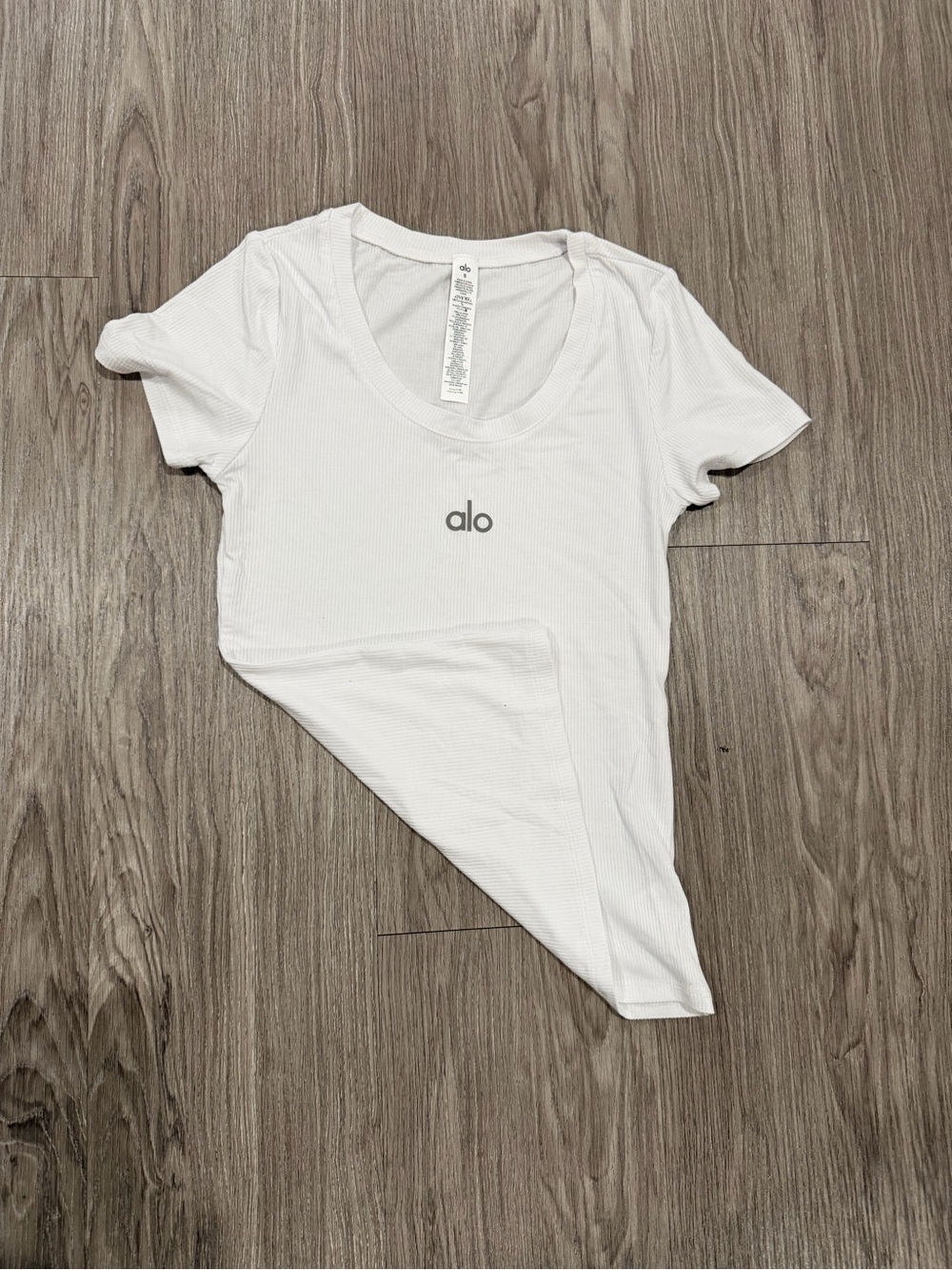 ALO Yoga White Ribbed Scoop Neck Short Sleeve Tee